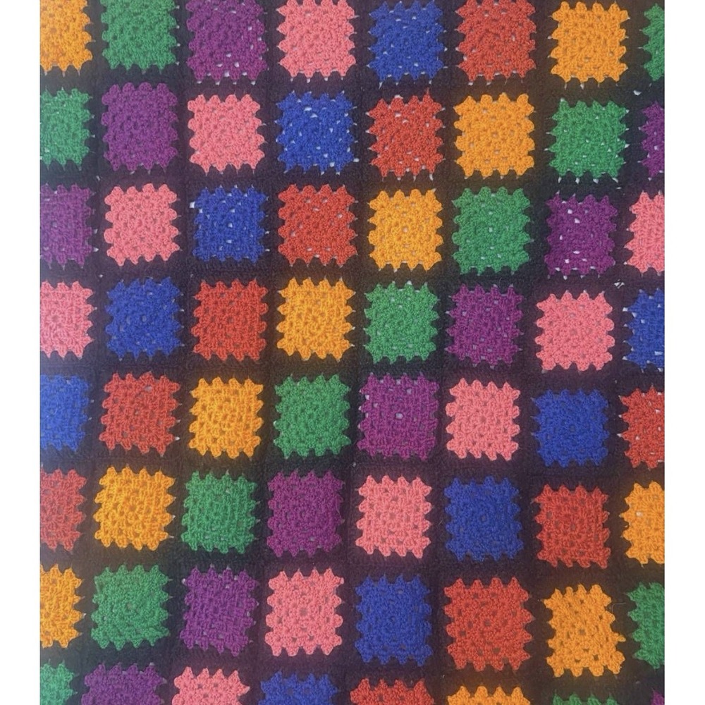 Colorful Multicolored Handmade Granny Sq Crochet Afghan Blanket 66 x 46 Inches - Picture 3 of 5